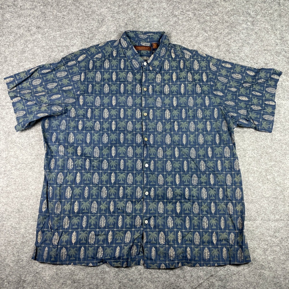 Tori Richard Button Down Shirt Mens 3XB Blue Palm Tree Leaf Cotton Lawn Hawaii